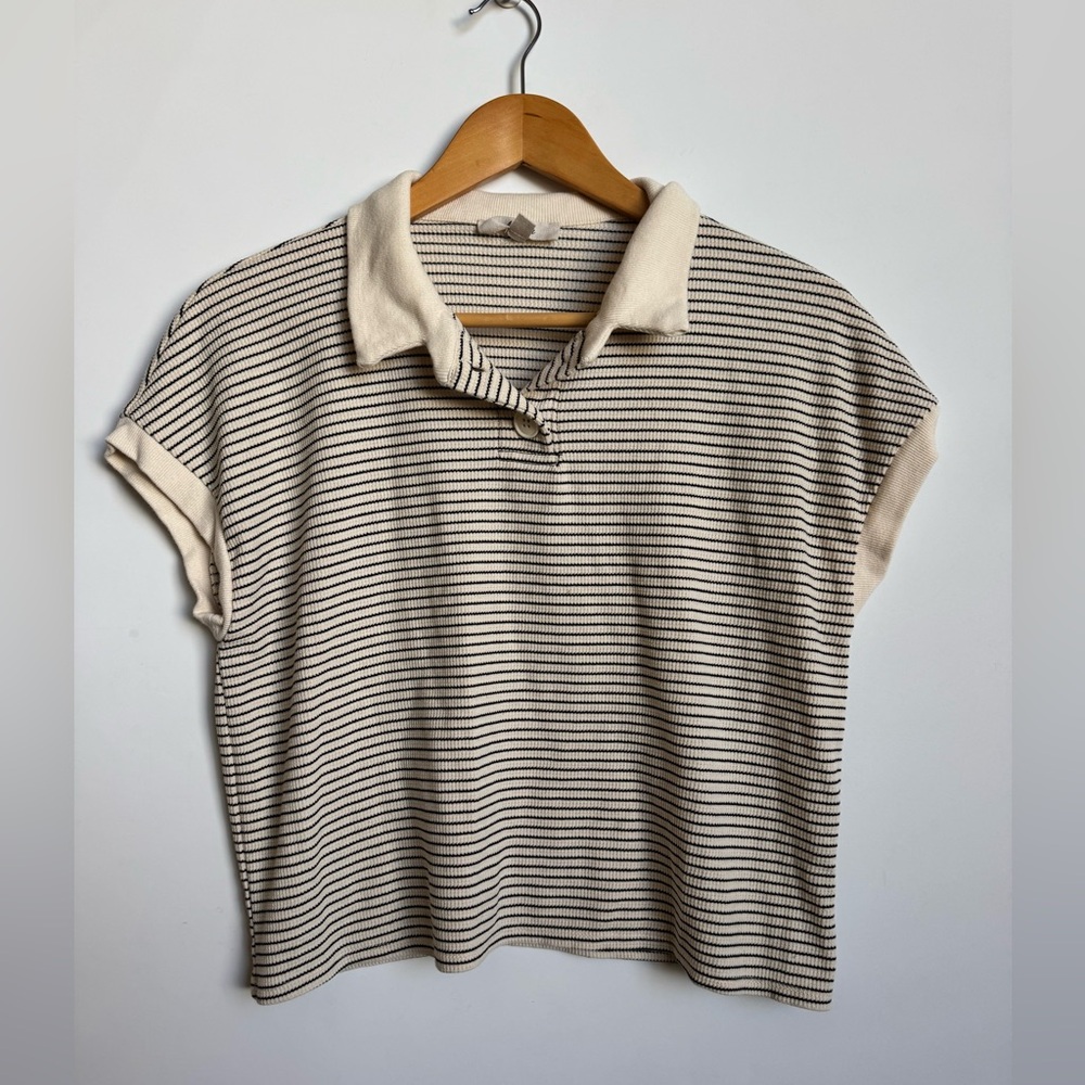 Elegant Striped Button Down Shirt - Cream and Black
